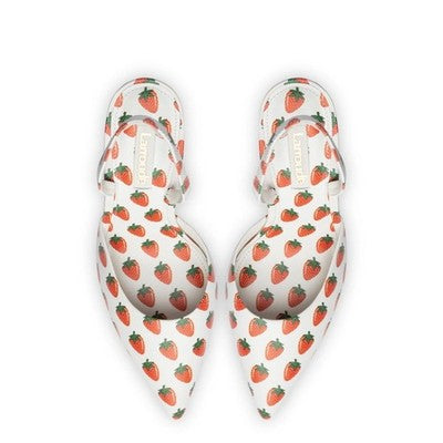Larroude Gaga Strawberry Print Leather Pump Heels (New) Sz. 8