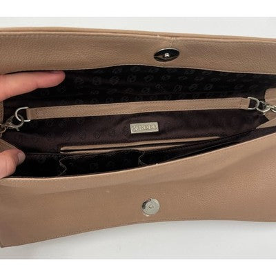 RODO ITALY Tan Italian Leather Evening Clutch Shoulder Bag w/silver Chain
