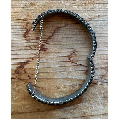 Antique Bohemian Rose Cut Garnet Five Row Bangle Bracelet w/12K Gold Chain