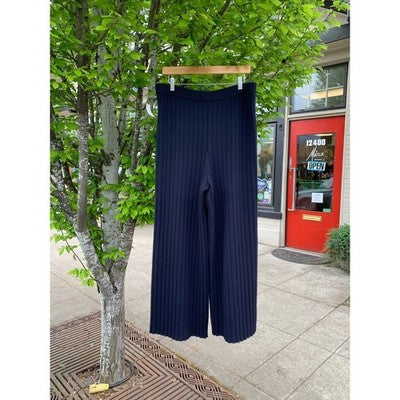 ST. JOHN X-Large Navy Heavy Knit Wool Wide Legged Ribbed Pants NEW - XL