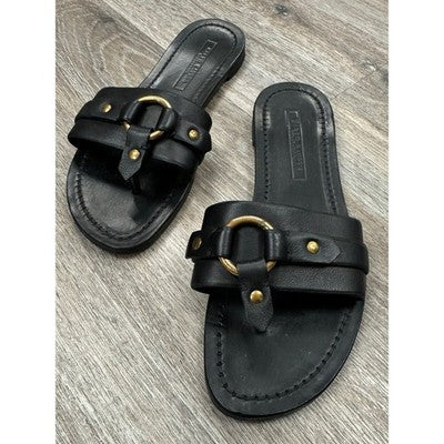 Ralph Lauren Black Purple Label RL Collection Flat Leather Sandals Sz. 9