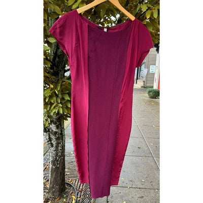 PRADA Burgundy Silk Bodycon Short Sleeve Zip Asymmetrical Dress Sz. 40