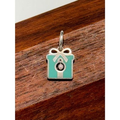 TIFFANY & CO. Sterling Silver 925 Diamond Enamel Present Gift Box Pend