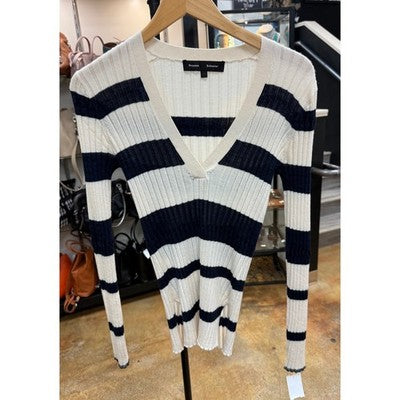 PROENZA SCHOULER Navy & Cream Striped Wool Silk Cashmere Blend - Medium