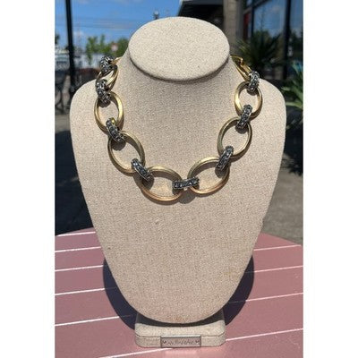 LANVIN PARIS Gold & Silver Tone Mixed Chunky Metal Choker Necklace w/