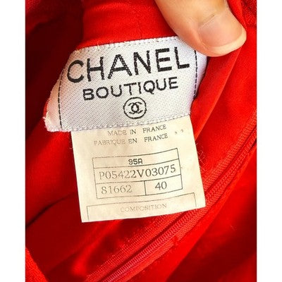 Vintage 90’s CHANEL Boutique Knit Professional Red Skirt Suit Sz. 40