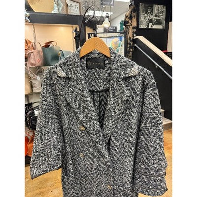 VERSACE Black & Grey Button Up Wool Blend 304 Sleeve Zip Accent Coat - Small