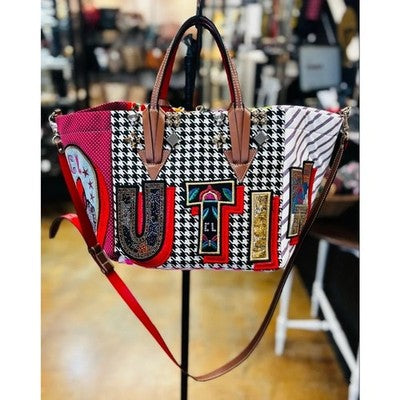 LOUBOUTIN Caracaba Embellished Satin Cotton Leather Tote Shoulder Bag
