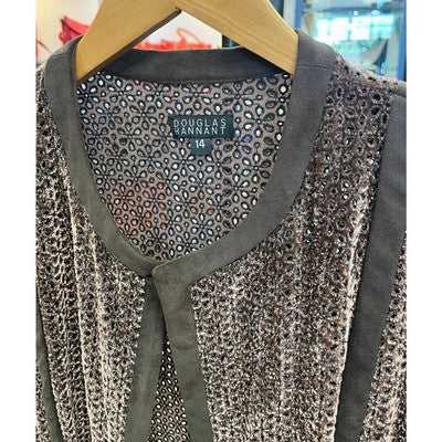 Vintage DOUGLAS HANNANT Brown Perforated Long Sleeved Jacket Cardigan Sz. 14