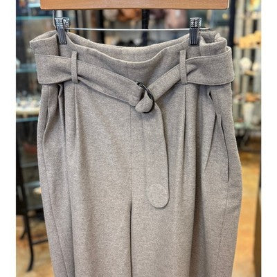AKRIS punto Tan Wool Blend Belted Cropped Wide Leg Pants Sz. 14