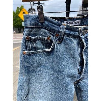 LEVI'S RE/DONE Blue Denim Raw Hem 5 Button Fly Distressed Jeans Sz. 26