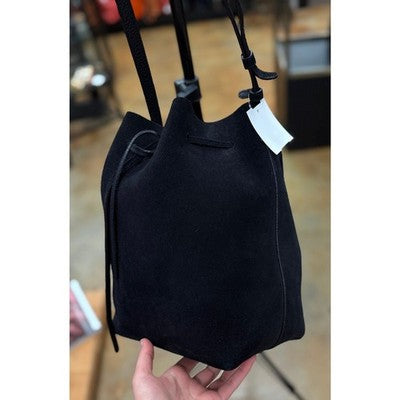 MANSUR GAVRIEL Italy Black Suede Leather Bucket Crossbody Bag w/ Wristlet