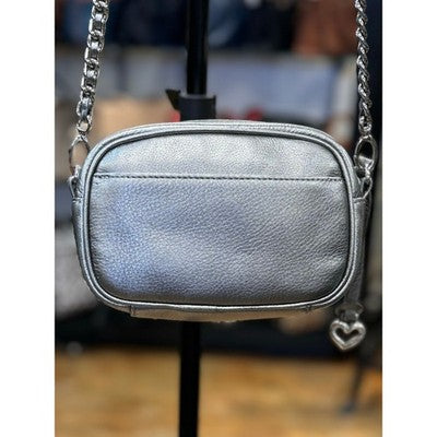 Brighton Silver Rosie Mini Camera Leather Rose Zip Crossbody Bag