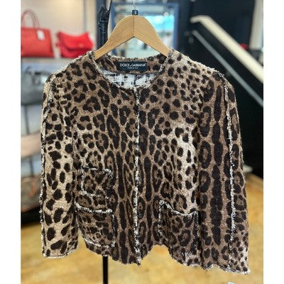DOLCE & GABBANA Made in Italy Animal-Print Leopard Cropped Jacket Sz. 40