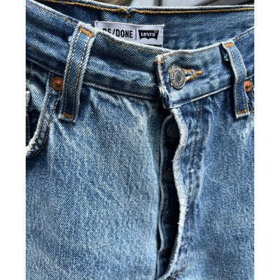LEVI'S RE/DONE Blue Denim Raw Hem 5 Button Fly Distressed Jeans Sz. 26