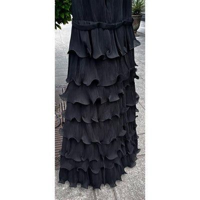 IEENA for MAC DUGGAL Black Ruffle Tiered V Neck Gown Basic Band Waist New Sz. 16