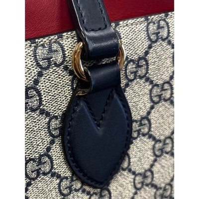 GUCCI GG Supreme Large Navy Blue Monogram & Red Leather Tote Shoulder Bag