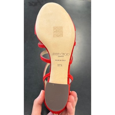 JIMMY CHOO London Suede Ren Gladiator Red Zip Sandals (New w/Box) Sz. 37 1/2