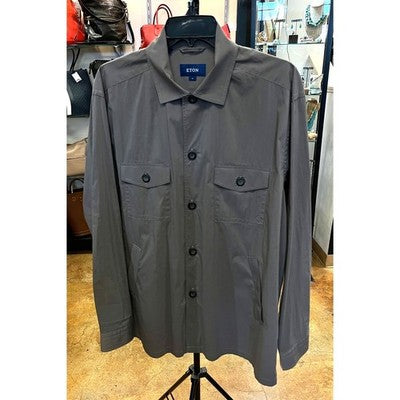 ETON CONTEMPORARY Grey Men’s Button Casual Cotton Light Weight Shacket Shirt - XL
