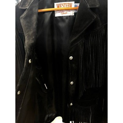 Schott Western Black Long Fringe Leather Jacket Vintage 80's Sz. 12 - Medium