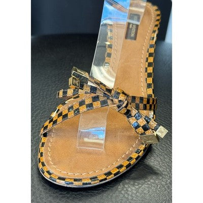 SOLD! LOUIS VUITTON Paris Damier Mule Brown Leather Slide Kitten Heel Sandal Heels Sz. 37
