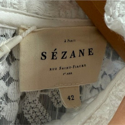SEZANE Paris Blusa Shona White Lace Long Sleeve Blouse (NEW w/tags) Sz. 42/10