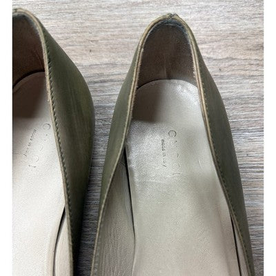 SOLD! Vintage Y2K GUCCI Web Strap Leather Round Tor Ballet Flats Sz. 39