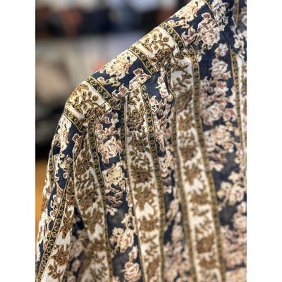 ISABEL ETOILE MARANT Blue Yellow Cotton Striped Floral Print Mock Blouse Sz. - Medium