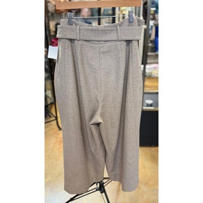 AKRIS punto Tan Wool Blend Belted Cropped Wide Leg Pants Sz. 14