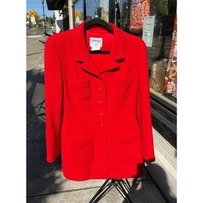 Vintage 90’s CHANEL Boutique Knit Professional Red Skirt Suit Sz. 40