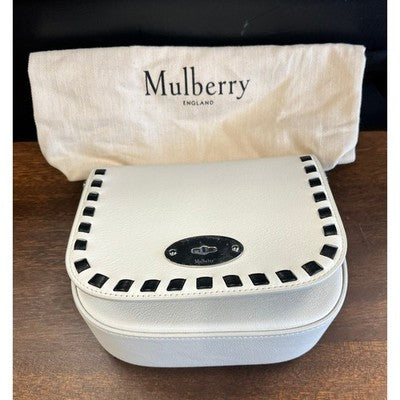 MULBERRY White & Black Leather Darley Small Satchel Crossbody Turn Lock Bag