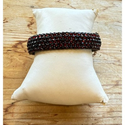 Antique Bohemian Rose Cut Garnet Five Row Bangle Bracelet w/12K Gold Chain