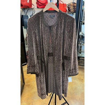 Vintage DOUGLAS HANNANT Brown Perforated Long Sleeved Jacket Cardigan Sz. 14