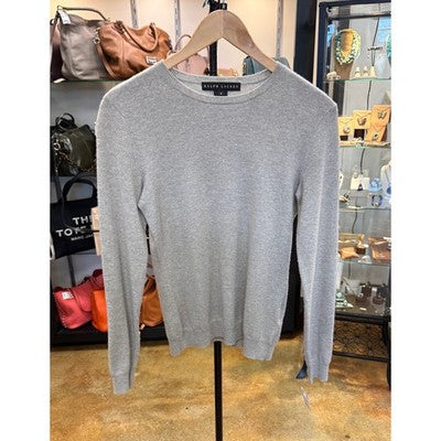 Ralph Lauren Grey Black Label Leather Elbow Panel Cashmere Sweater - Sz. Medium