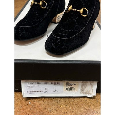 SOLD! GUCCI Black Velvet Monogram Horsebit Malaga Knee-High Crystal Boots NEW Sz. 38 1/2
