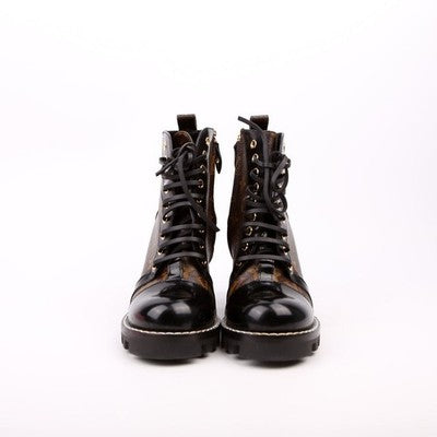 SOLD! LOUIS VUITTON Patent Monogram Canvas Star Trail Zip Lace Ankle Boots w/Box Sz. 39