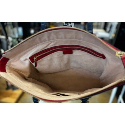 GUCCI GG Supreme Large Navy Blue Monogram & Red Leather Tote Shoulder Bag