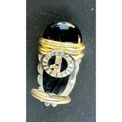 SOLD! DAVID YURMAN Sterling Silver 14K. Yellow Gold Onyx Shrimp Cable Vintage Earrings