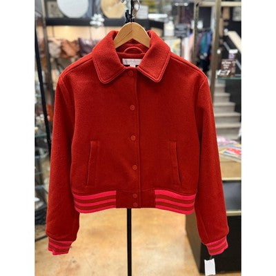Spiritual Gangster Red Wool Mix Grateful Heart Isla Letterman Jacket - Small