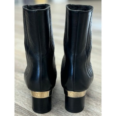 CHANEL Black Lambskin Leather Elastic Cap Toe Short Ankle Boots Sz. 37