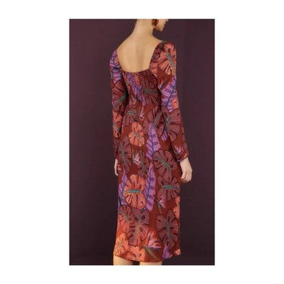 FARM RIO Red & Purple Delicate Leaves Maxi / Midi Long Sleeve Dress New! - XL