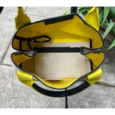 BALENCIAGA PARIS Cabas Cream & Yellow Canvas & Leather Tote Bag w/Pouchette