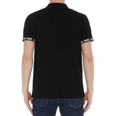 SOLD! BALMAIN PARIS Black & White Men's Cotton Polo Short Sleeve Logo Shirt - XXL
