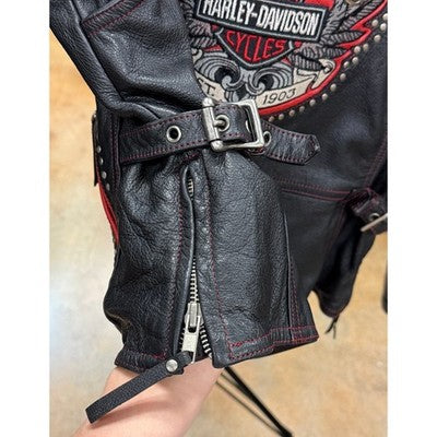 Vintage 90’s Harley Davidson Black Leather Zip Studded Women's Moto Jacket - Medium