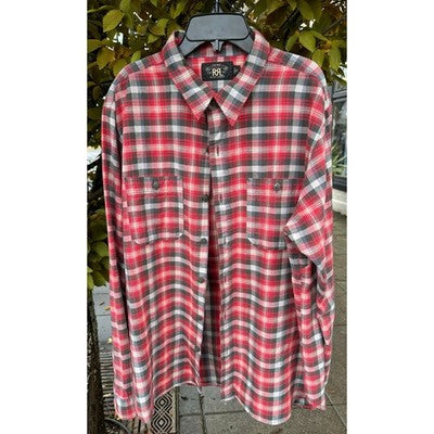 Ralph Lauren RRL Double R Red & Grey Men's Flannel Button Up Shirt - XL
