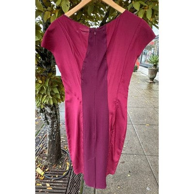 PRADA Burgundy Silk Bodycon Short Sleeve Zip Asymmetrical Dress Sz. 40
