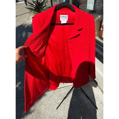 Vintage 90’s CHANEL Boutique Knit Professional Red Skirt Suit Sz. 40