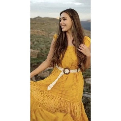 PAYAL JAIN Yellow Embroidered Sleeveless Floral Fallon Eyelet Maxi Dress Sz. 12