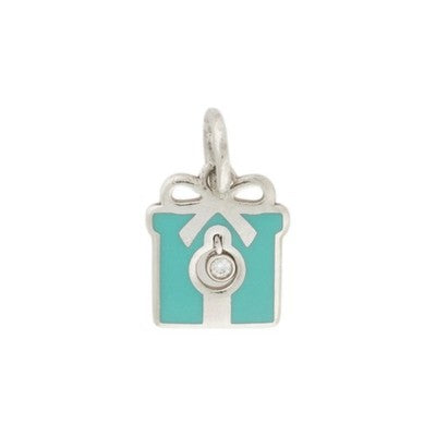 TIFFANY & CO. Sterling Silver 925 Diamond Enamel Present Gift Box Pend