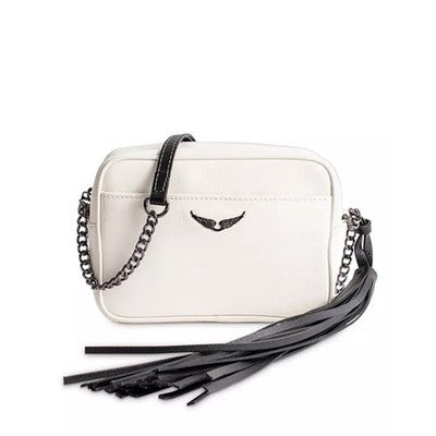 SOLD! ZADIG & VOLTAIRE Cream Boxy Wings ZV Crossbody Chain Strap Leather Logo Bag